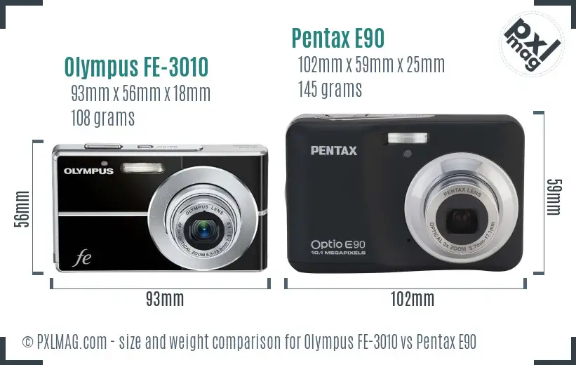 Olympus FE-3010 vs Pentax E90 size comparison