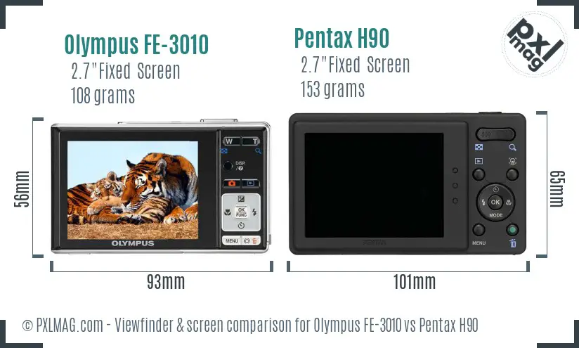 Olympus FE-3010 vs Pentax H90 Screen and Viewfinder comparison