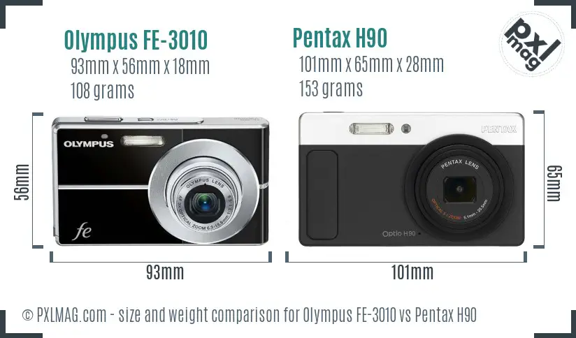 Olympus FE-3010 vs Pentax H90 size comparison