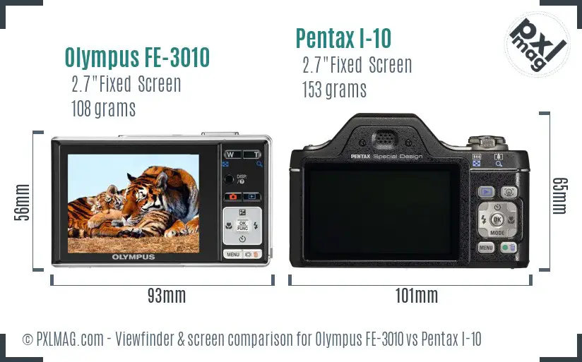 Olympus FE-3010 vs Pentax I-10 Screen and Viewfinder comparison