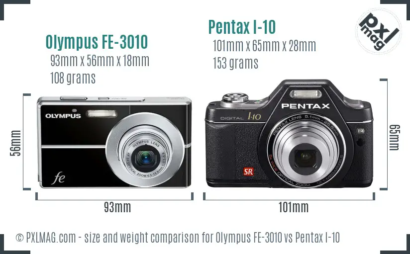 Olympus FE-3010 vs Pentax I-10 size comparison
