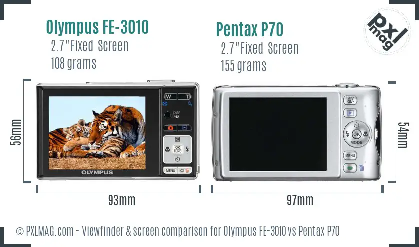 Olympus FE-3010 vs Pentax P70 Screen and Viewfinder comparison