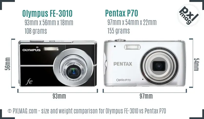 Olympus FE-3010 vs Pentax P70 size comparison