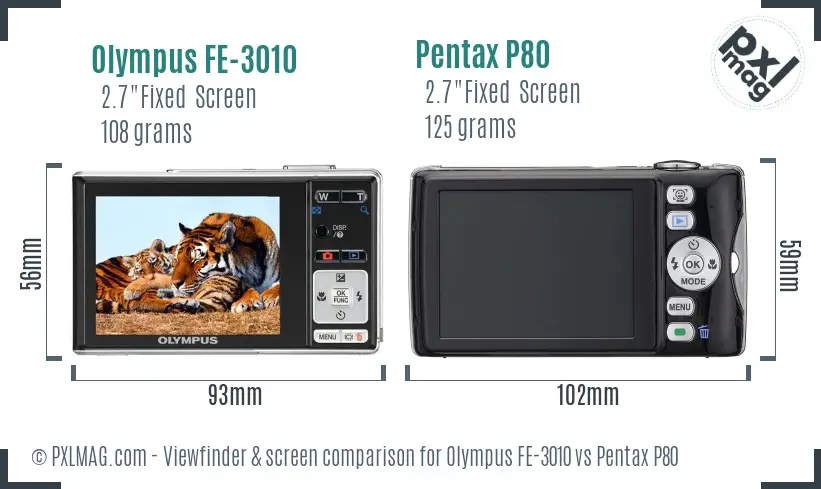 Olympus FE-3010 vs Pentax P80 Screen and Viewfinder comparison