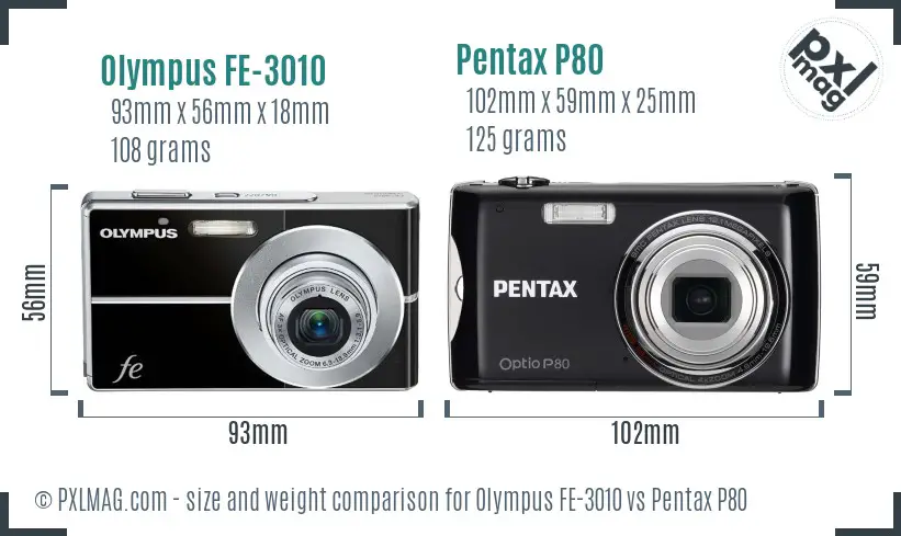 Olympus FE-3010 vs Pentax P80 size comparison