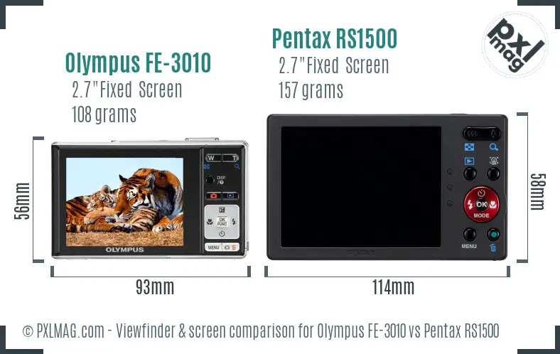 Olympus FE-3010 vs Pentax RS1500 Screen and Viewfinder comparison