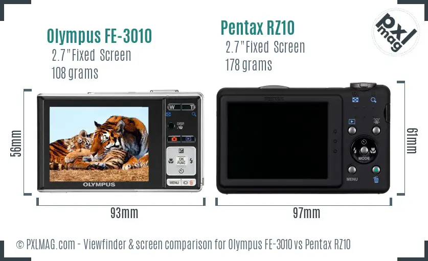Olympus FE-3010 vs Pentax RZ10 Screen and Viewfinder comparison