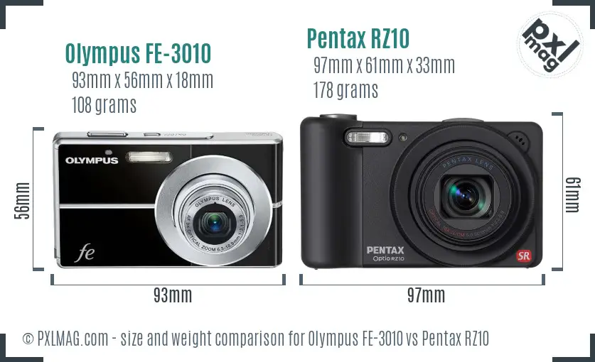 Olympus FE-3010 vs Pentax RZ10 size comparison