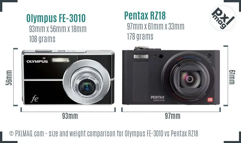 Olympus FE-3010 vs Pentax RZ18 size comparison