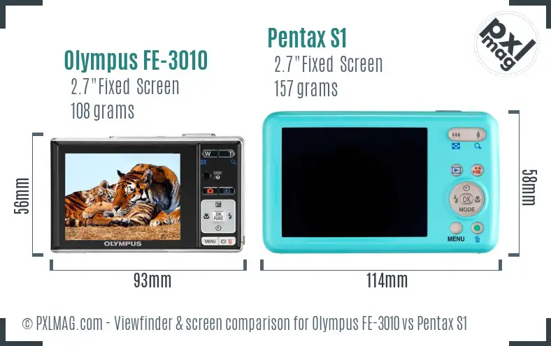 Olympus FE-3010 vs Pentax S1 Screen and Viewfinder comparison
