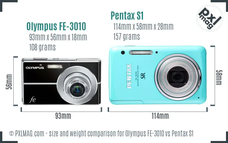 Olympus FE-3010 vs Pentax S1 size comparison