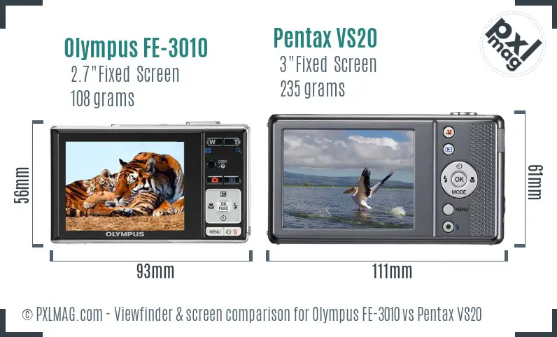 Olympus FE-3010 vs Pentax VS20 Screen and Viewfinder comparison