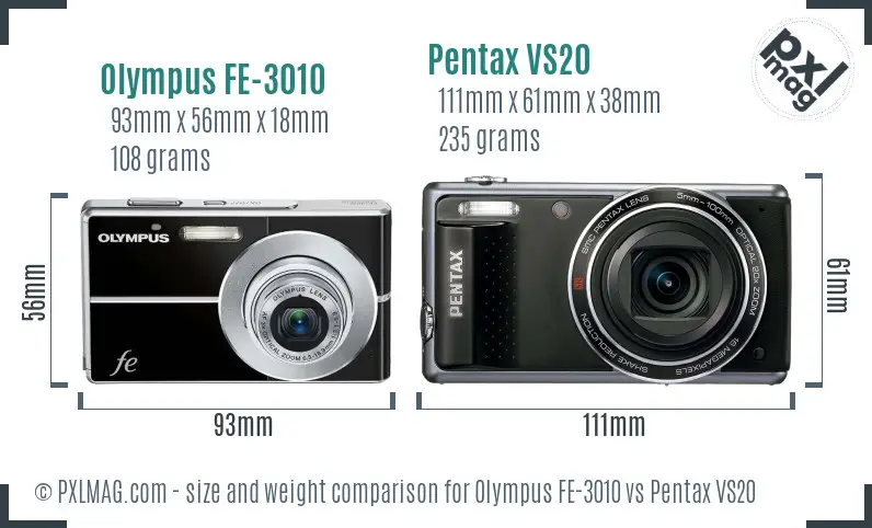 Olympus FE-3010 vs Pentax VS20 size comparison
