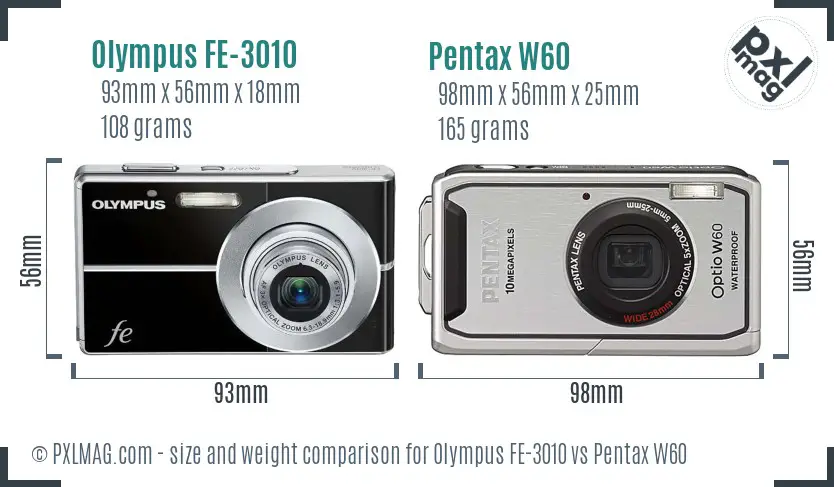 Olympus FE-3010 vs Pentax W60 size comparison