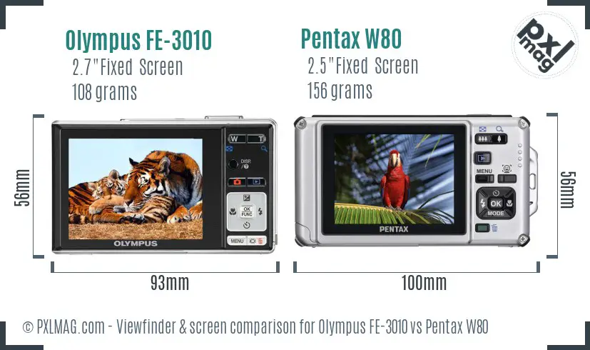 Olympus FE-3010 vs Pentax W80 Screen and Viewfinder comparison