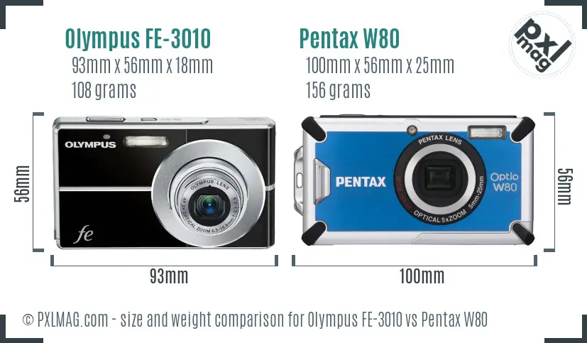Olympus FE-3010 vs Pentax W80 size comparison
