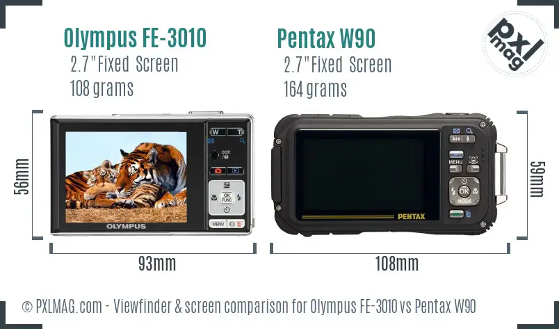 Olympus FE-3010 vs Pentax W90 Screen and Viewfinder comparison