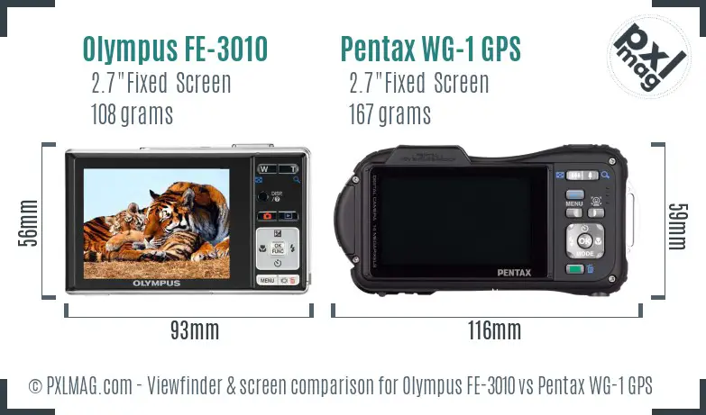 Olympus FE-3010 vs Pentax WG-1 GPS Screen and Viewfinder comparison
