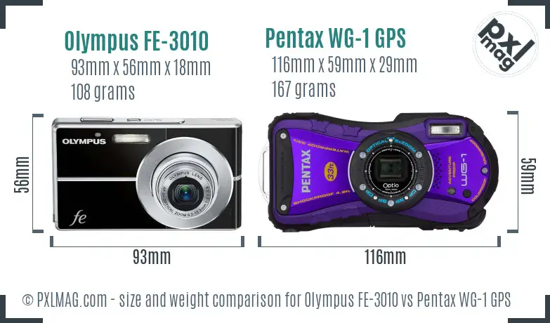 Olympus FE-3010 vs Pentax WG-1 GPS size comparison