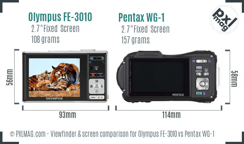 Olympus FE-3010 vs Pentax WG-1 Screen and Viewfinder comparison