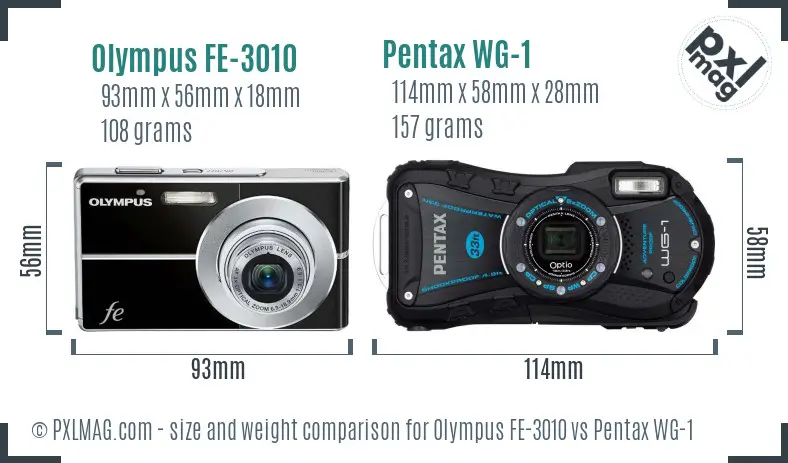 Olympus FE-3010 vs Pentax WG-1 size comparison