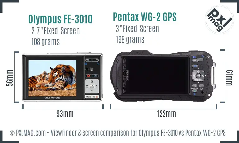 Olympus FE-3010 vs Pentax WG-2 GPS Screen and Viewfinder comparison