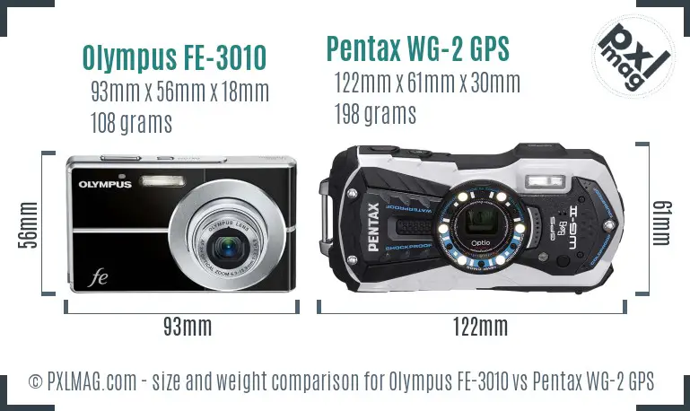 Olympus FE-3010 vs Pentax WG-2 GPS size comparison