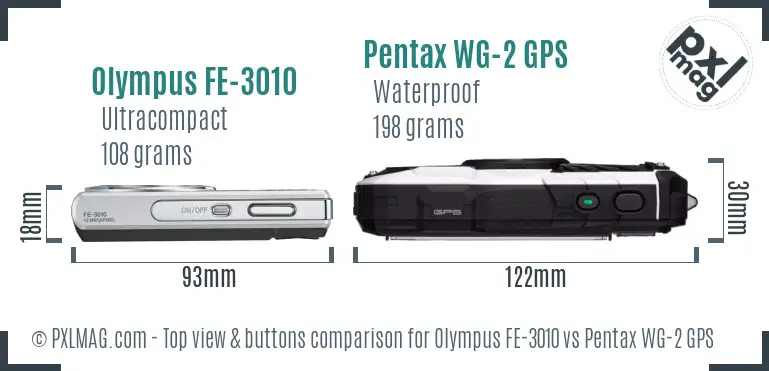 Olympus FE-3010 vs Pentax WG-2 GPS top view buttons comparison