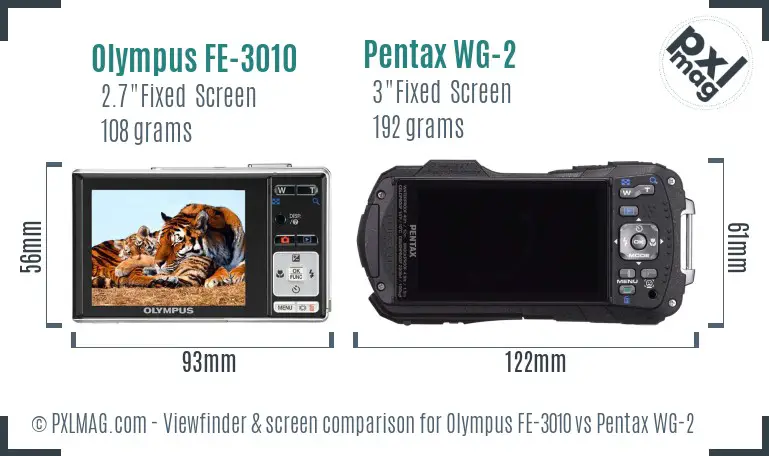 Olympus FE-3010 vs Pentax WG-2 Screen and Viewfinder comparison
