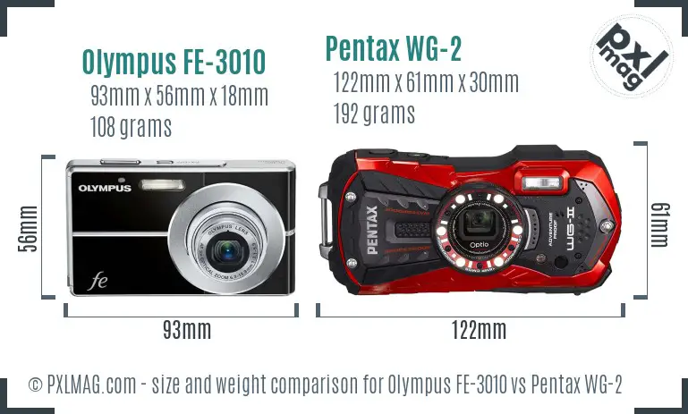 Olympus FE-3010 vs Pentax WG-2 size comparison