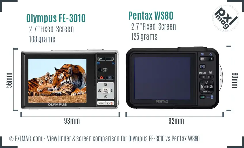 Olympus FE-3010 vs Pentax WS80 Screen and Viewfinder comparison