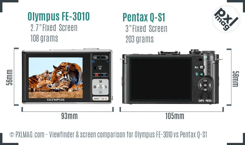 Olympus FE-3010 vs Pentax Q-S1 Screen and Viewfinder comparison