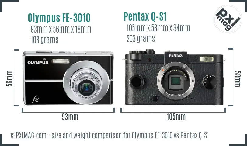 Olympus FE-3010 vs Pentax Q-S1 size comparison