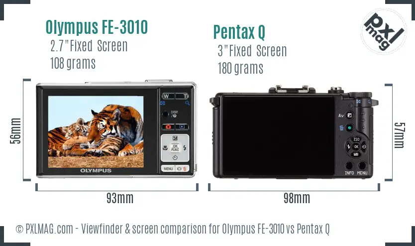 Olympus FE-3010 vs Pentax Q Screen and Viewfinder comparison