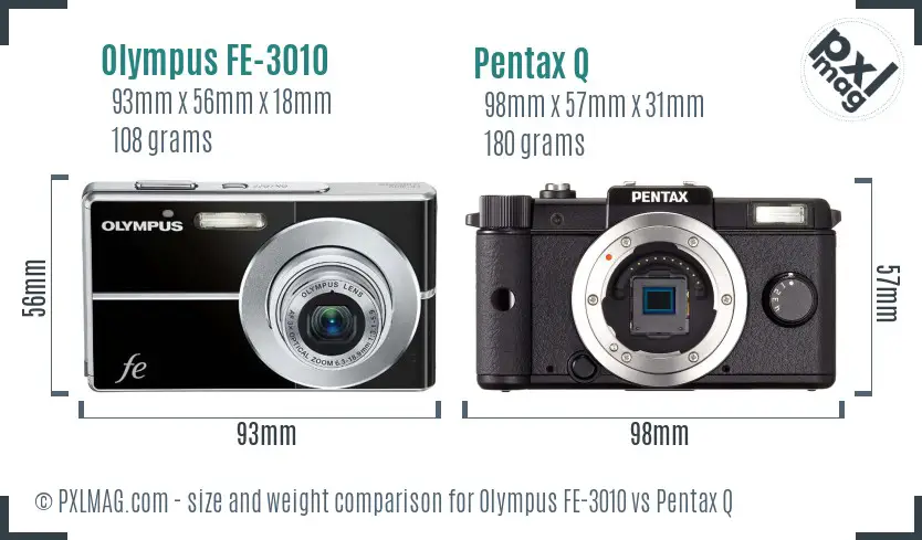 Olympus FE-3010 vs Pentax Q size comparison