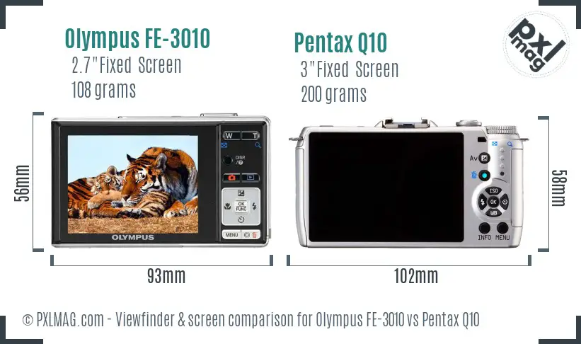 Olympus FE-3010 vs Pentax Q10 Screen and Viewfinder comparison