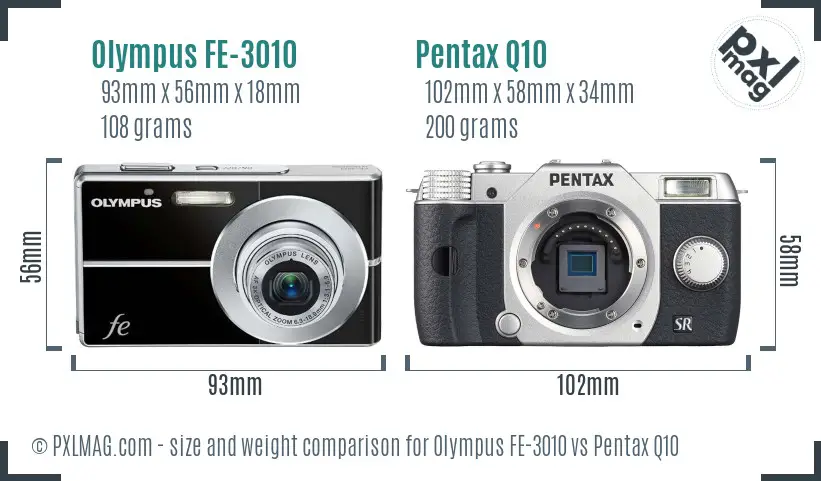 Olympus FE-3010 vs Pentax Q10 size comparison