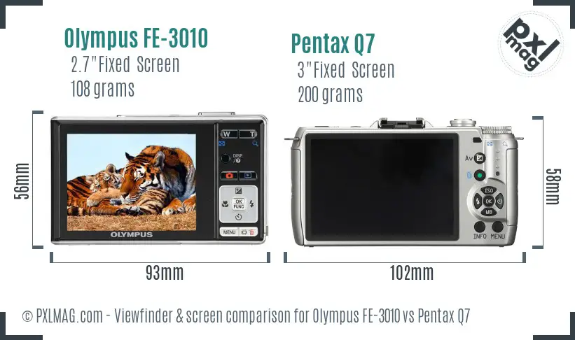 Olympus FE-3010 vs Pentax Q7 Screen and Viewfinder comparison