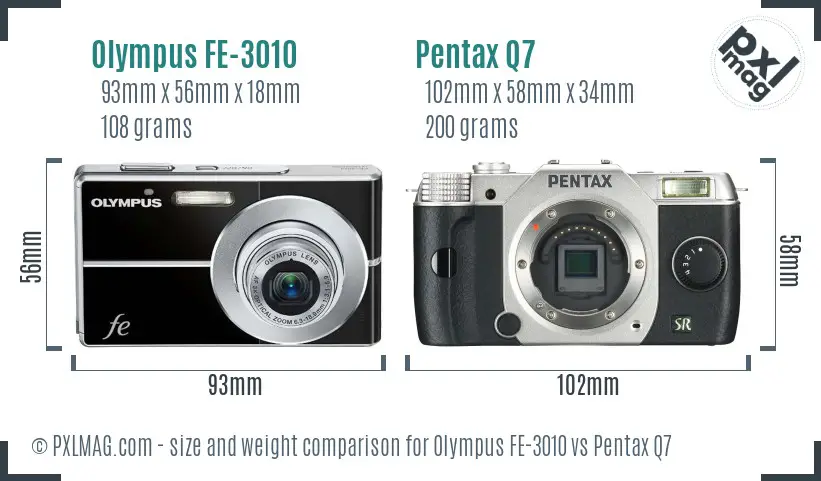 Olympus FE-3010 vs Pentax Q7 size comparison