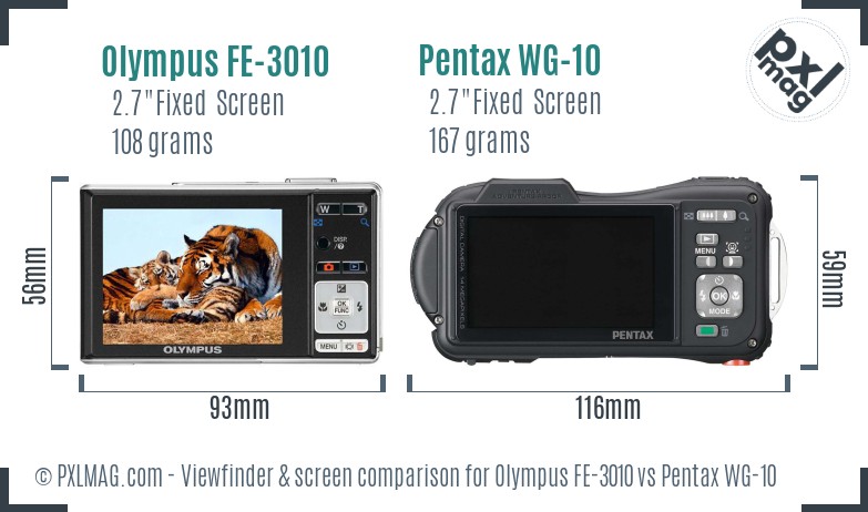 Olympus FE-3010 vs Pentax WG-10 Screen and Viewfinder comparison