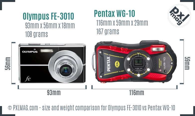 Olympus FE-3010 vs Pentax WG-10 size comparison Olympus FE-3010 vs Pentax WG-10 size comparison