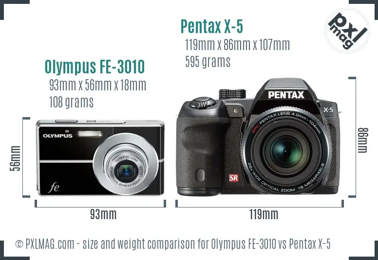 Olympus FE-3010 vs Pentax X-5 size comparison Olympus FE-3010 vs Pentax X-5 size comparison