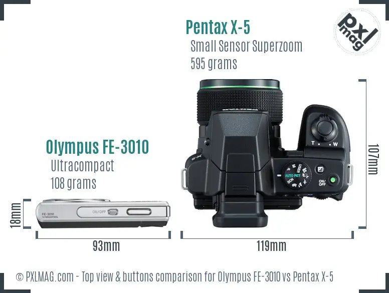 Olympus FE-3010 vs Pentax X-5 top view buttons comparison Olympus FE-3010 vs Pentax X-5 top view buttons comparison