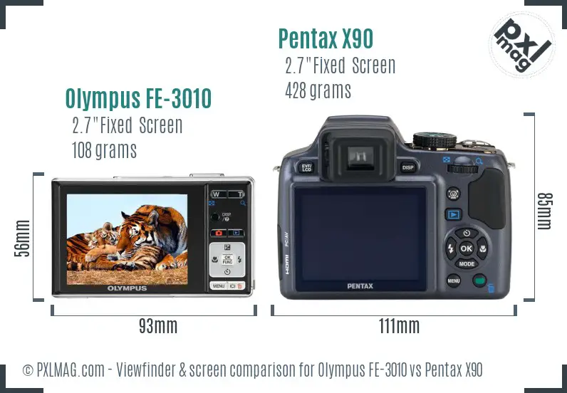 Olympus FE-3010 vs Pentax X90 Screen and Viewfinder comparison