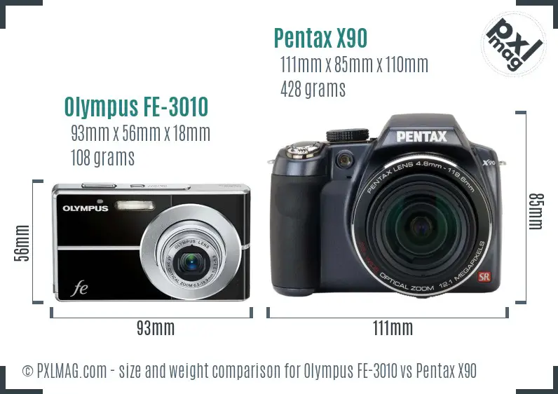 Olympus FE-3010 vs Pentax X90 size comparison