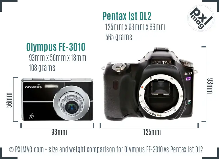 Olympus FE-3010 vs Pentax ist DL2 size comparison