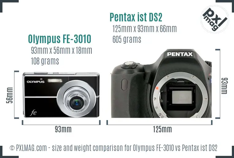 Olympus FE-3010 vs Pentax ist DS2 size comparison