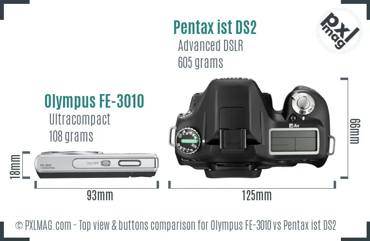 Olympus FE-3010 vs Pentax ist DS2 top view buttons comparison
