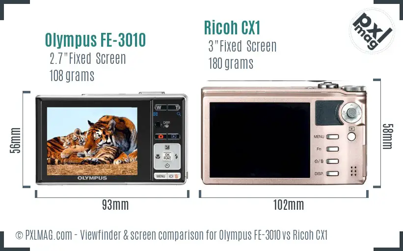 Olympus FE-3010 vs Ricoh CX1 Screen and Viewfinder comparison