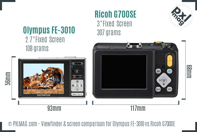 Olympus FE-3010 vs Ricoh G700SE Screen and Viewfinder comparison